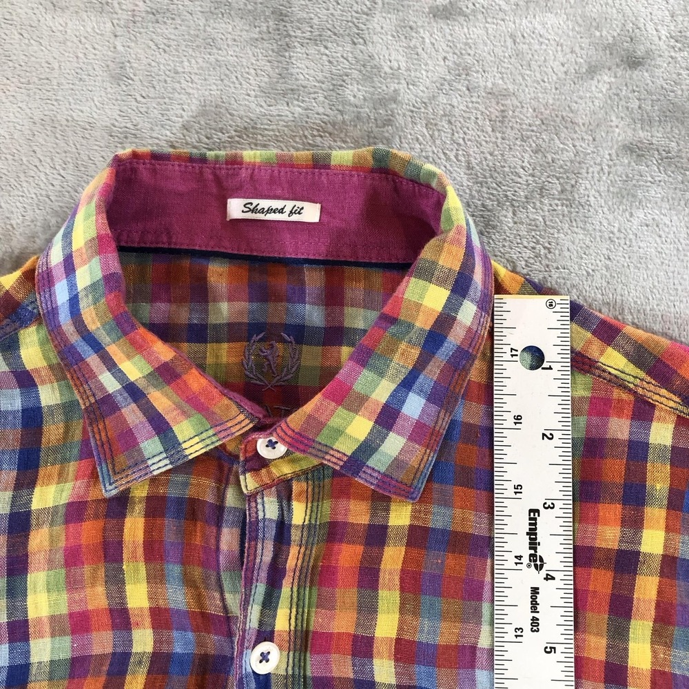 Bugatchi Uomo Shirt Mens Medium Multicolor Linen Long Sleeve Button Front - Picture 9 of 16
